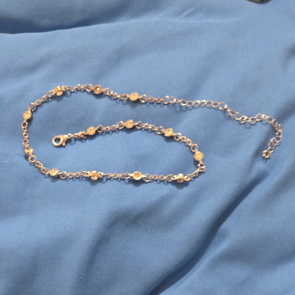 Elegant Silver Tone Necklace With Clear Stones 13"-18" Adjustable